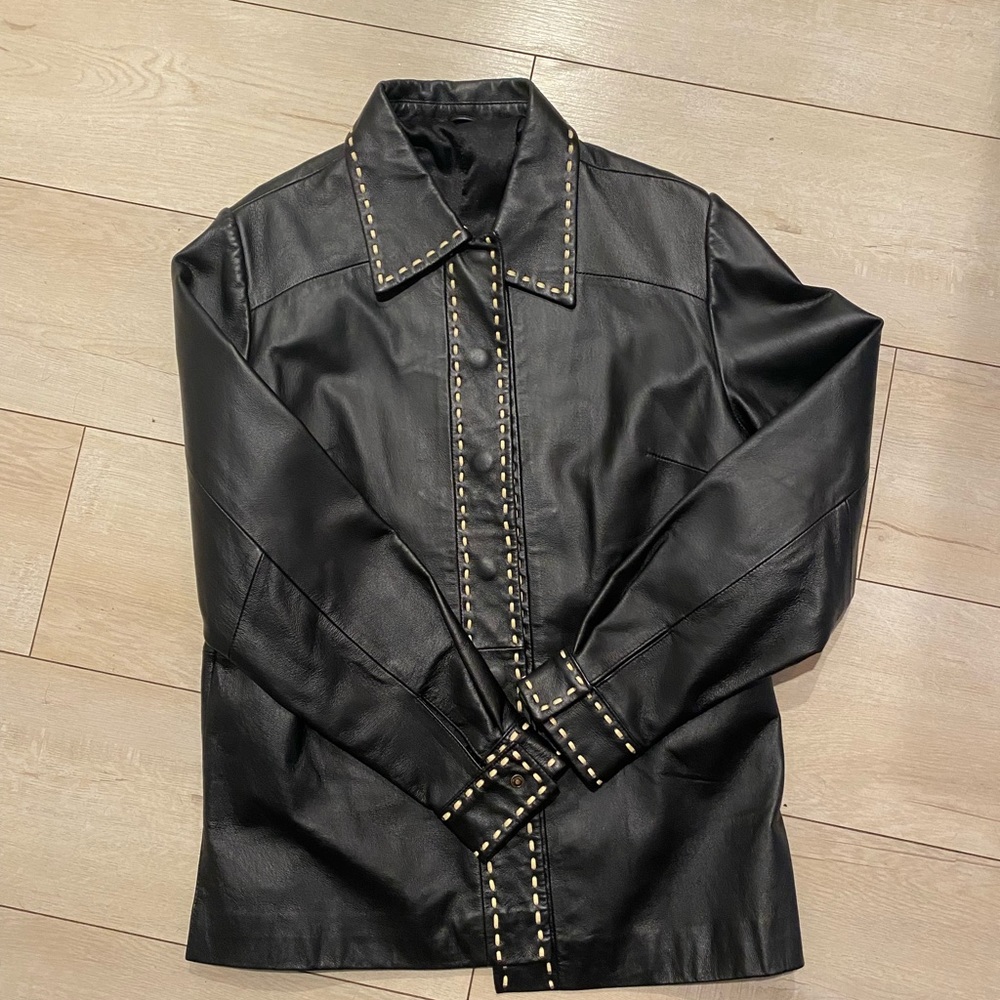 Oversized leather jacket with stitching detail!